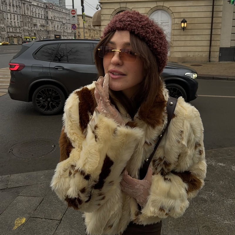 Streetwear Girl Brand - Şık Sokak Kızları İnek Desenli Kürk